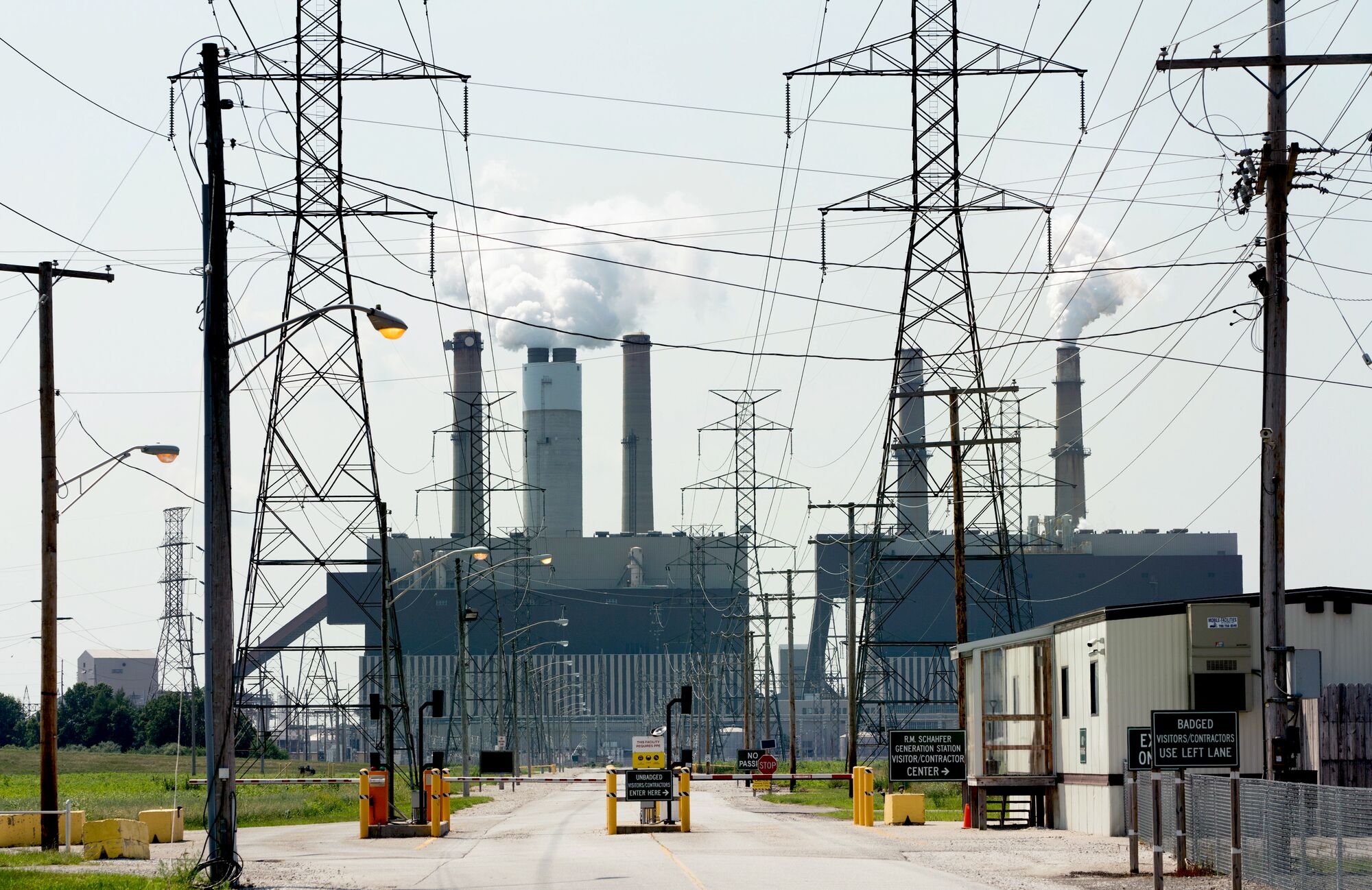 Photo of power lines and the NIPSCO R.M. Schahfer Generating Station in Wheatfield, Indiana