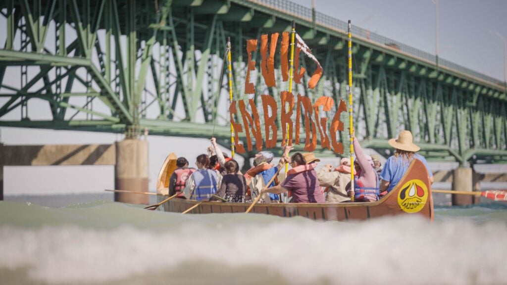 The Pipe Out Paddle Up Floatilla Against the Line 5 pipeline in Mackinaw City, Michigan, on Saturday, September 3, 2022.