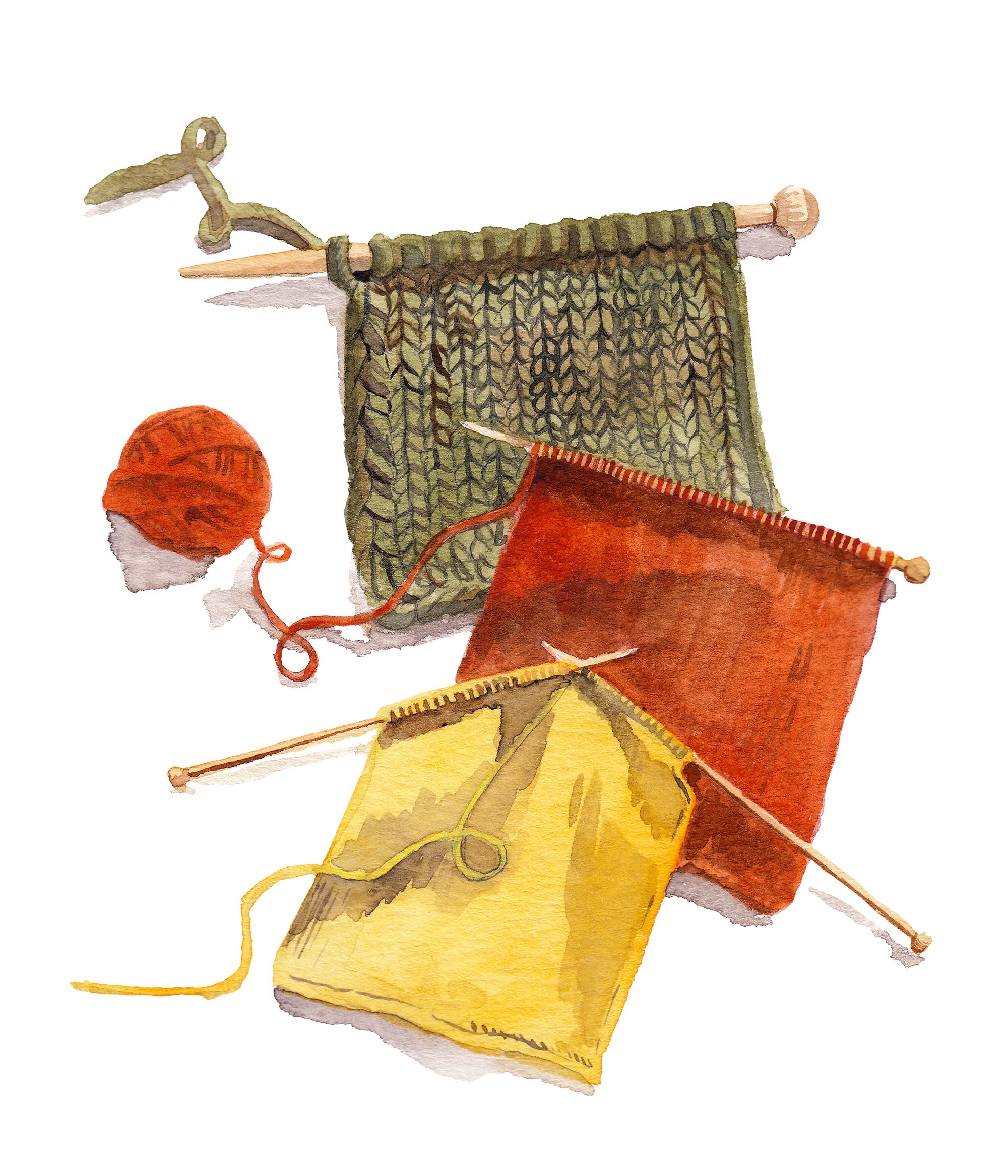 Watercolor illustration of knitwork. 