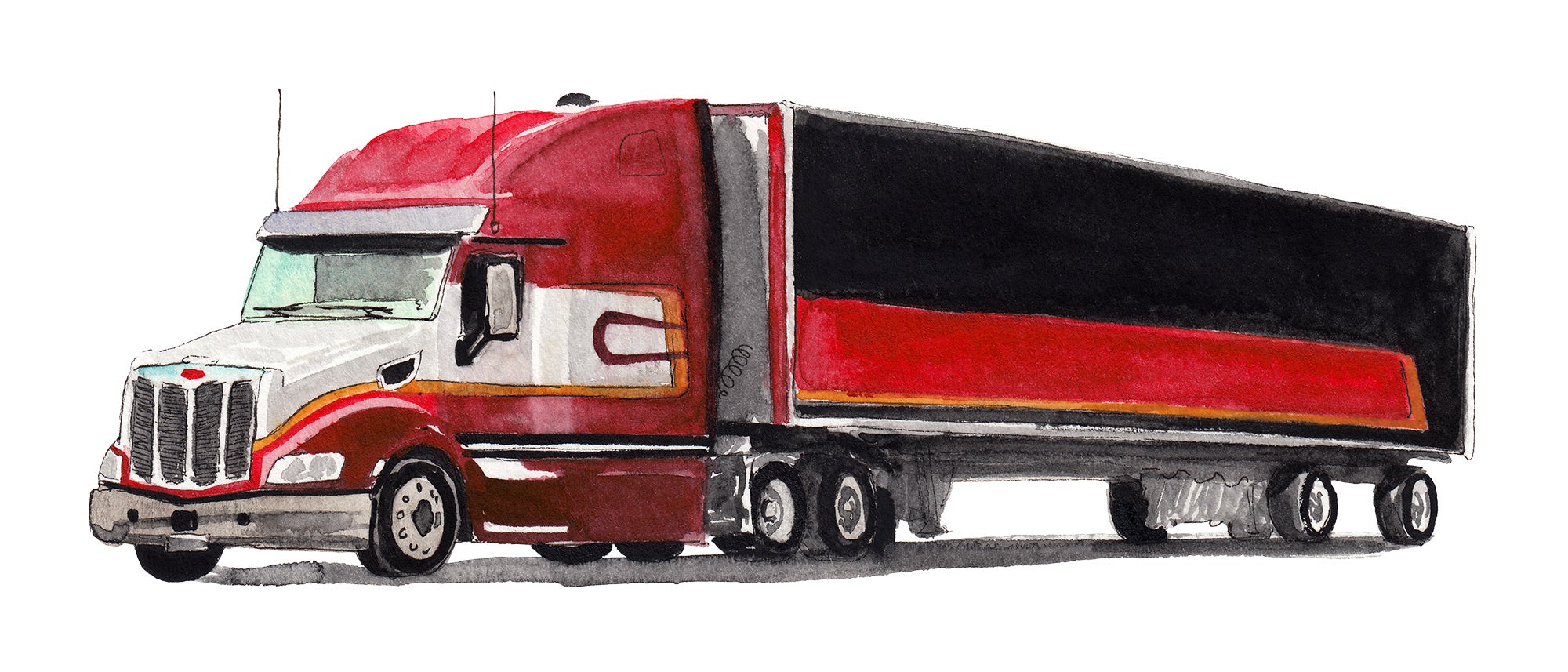 Illustration of a longhaul truck. 