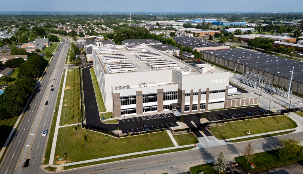 The COL4 AI-ready data center, located on a seven-acre campus in Columbus, Ohio. COL4  spans 256,000 square feet with 50 MW of power across three data halls. (Eli Hiller / for The Washington Post via Getty Images)