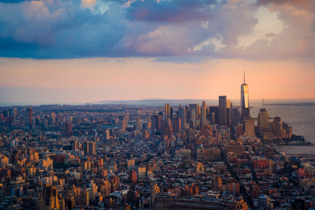 Sunset in Lower Manhattan. (Max Lackas / Getty Images)
