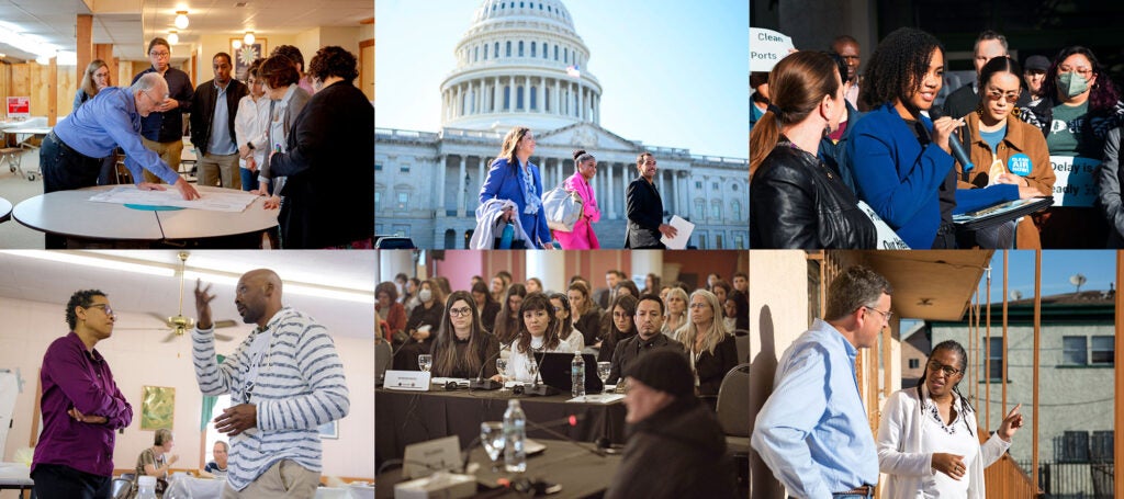At Earthjustice, partnership is at the heart of our mission. (Clockwise from top: Sylvia Jarrus for Earthjustice; Matt Roth for Earthjustice; Hannah Benet for Earthjustice; Jessica Chou for Earthjustice; Corte IDH; Alejandro Dávila Fragoso / Earthjustice)