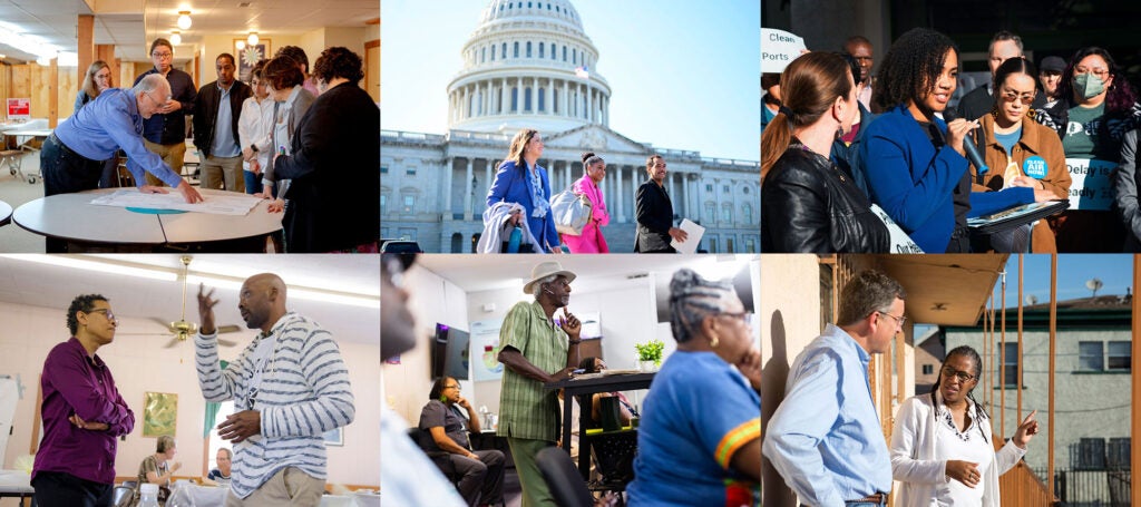 At Earthjustice, partnership is at the heart of our mission. (Clockwise from top: Sylvia Jarrus for Earthjustice; Matt Roth for Earthjustice; Hannah Benet for Earthjustice; Jessica Chou for Earthjustice; Justin Cook for Earthjustice; Alejandro Dávila Fragoso / Earthjustice)