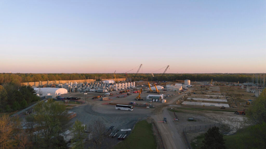 An aerial view of the site where methane gas-powered turbines operate, with more being built, in Southaven, Mississippi to power a large xAI data center just to the north in Memphis, Tennessee. (Brad Zweerink / Earthjustice)