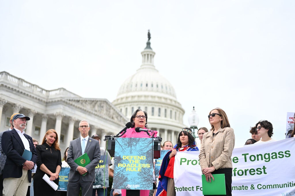 Rep. Jennifer McClellan (D-VA) speaks during a press conference renouncing the rollback of the proposed rollback of the Roadless Rule on May 13, 2026. (Matt Roth for Earthjustice)