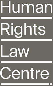 Logo for the Human Rights Law Centre, showing each word stacked vertically and underlined.