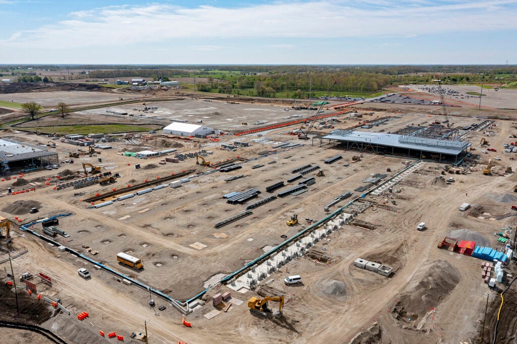 Construction of a $16 billion data center, developed by Related Digital for Oracle and Open AI in Saline Township, Michigan. (Jim West / UCG / Universal Images Group via Getty Images)