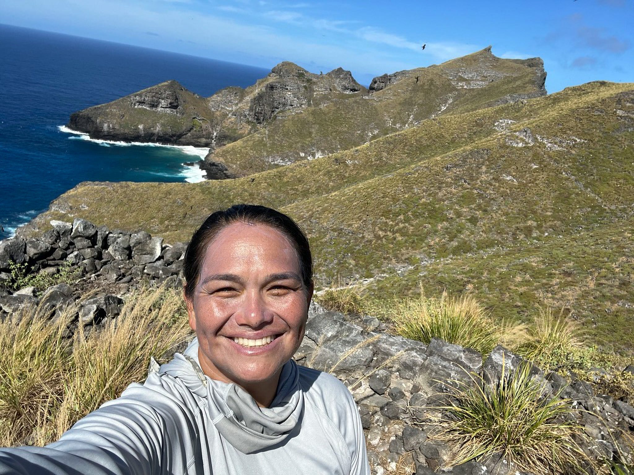 Pelika Andrade, pictured on the island of Nihoa has spent nearly 20 years protecting Papahānaumokuākea Marine National Monument. (Photo Courtest of Pelika Andrade)