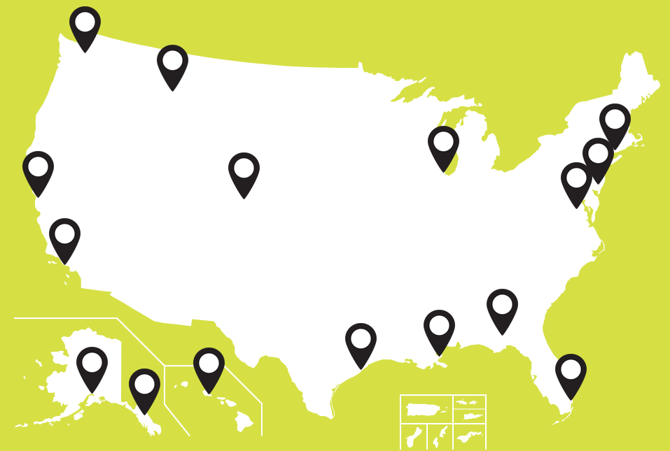 Map of Earthjustice's office locations.
