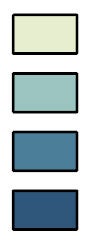 Map legend explaining how each increasing dark color corresponds to an increasing number of deaths. The lightest color (light grey-green) depicts zero deaths. The darkest color (dark blue) depicts 11 to 38 deaths. There are four different color gradients.