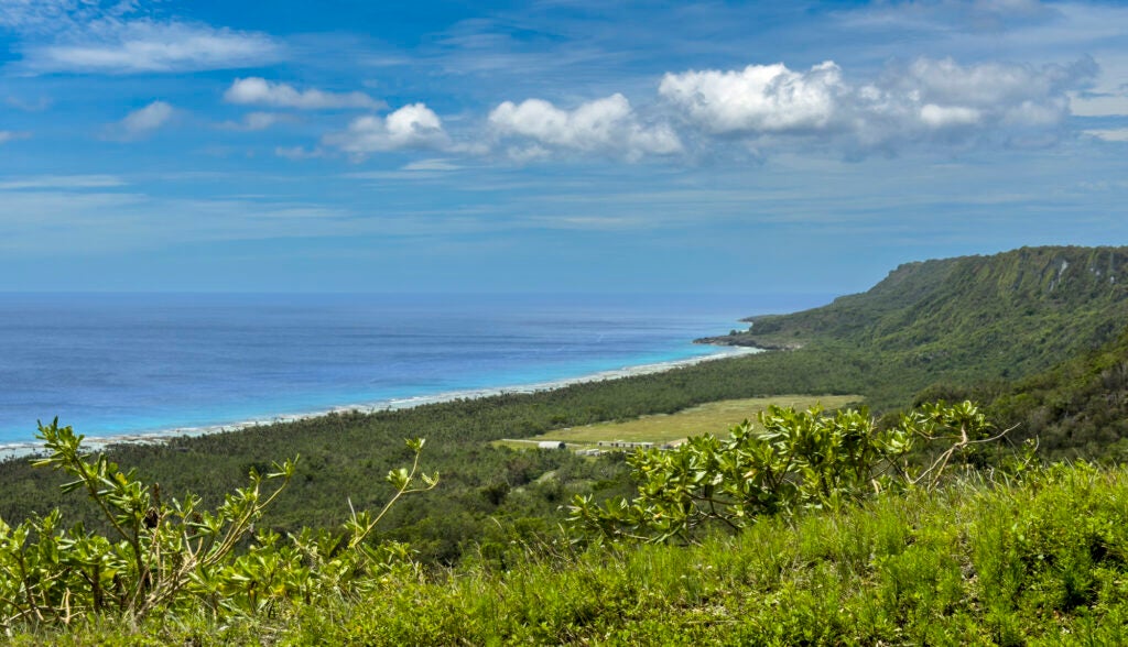 Road view of Tarague Beach and Tarague Beach detonation range on Andersen Air Force Base on Guam. (Manny Crisostomo for Earthjustice)