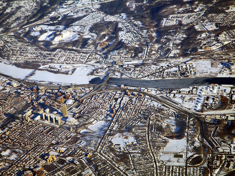 Aerial view of Albany, New York. The South End has been designated an “environmental justice area” by DEC, meaning that it is an area that bears a disproportionate impact of adverse environmental impacts.
(Doc Searls / CC BY 2.0)
