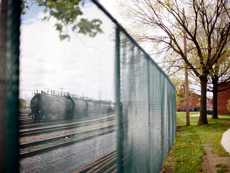 Tank cars, on a track adjacent to Ezra Prentice Homes in Albany's South End.
(Photo by Earthjustice)