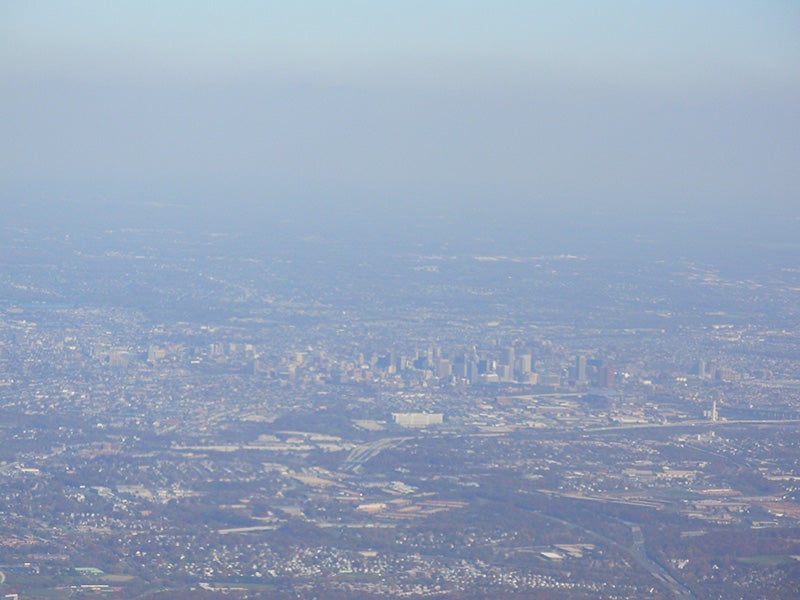 A hazy view of Baltimore.