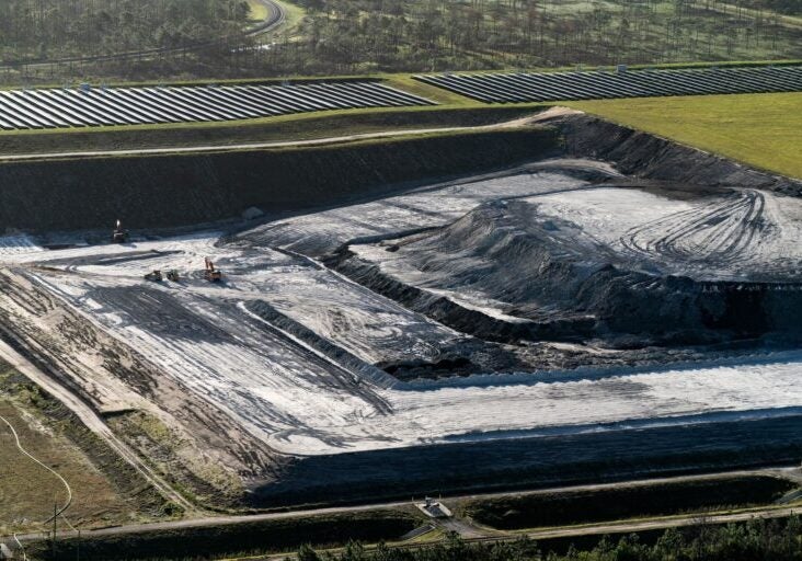 The Stanton Energy Center coal plant and coal ash storage located near Orlando, Florida.