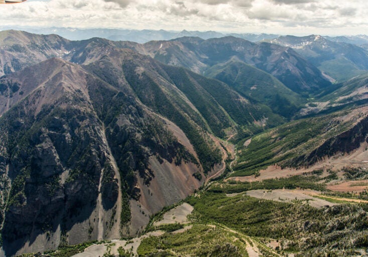 Emigrant Gulch aerial view looking east from Emigrant Peak.