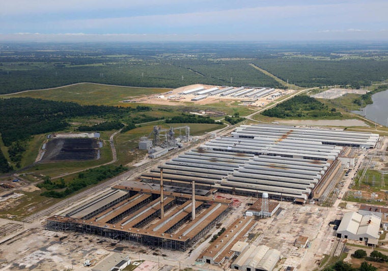 Aerial view of the Bitdeer (foreground) and Riot mining operations in Rockdale, Texas.