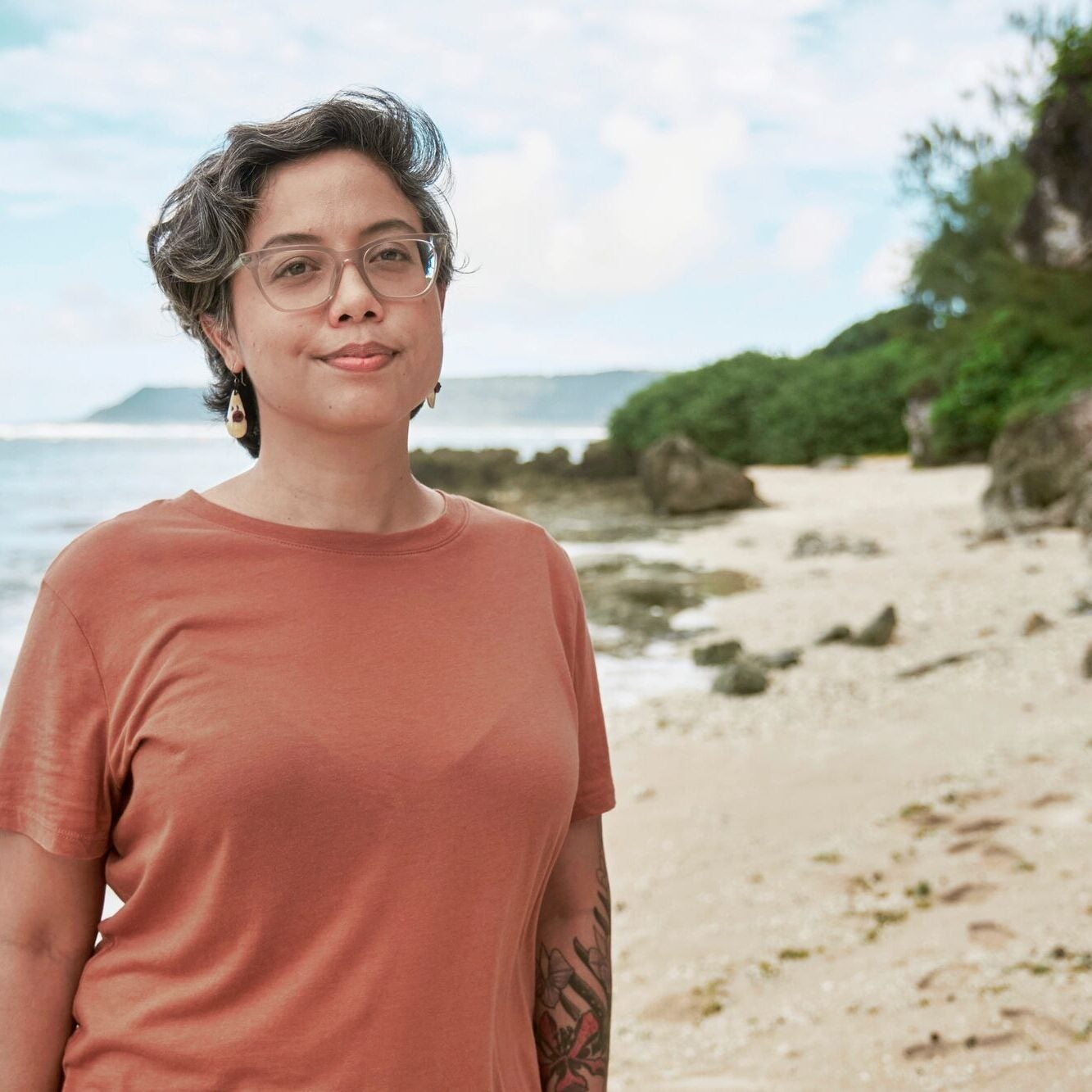 Monaeka Flores, on Inapsan Beach on Guam, where her family had ranched the land for generations.