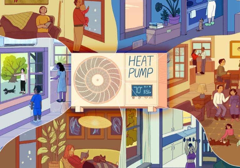 Illustration of how heat pumps power our everyday lives.