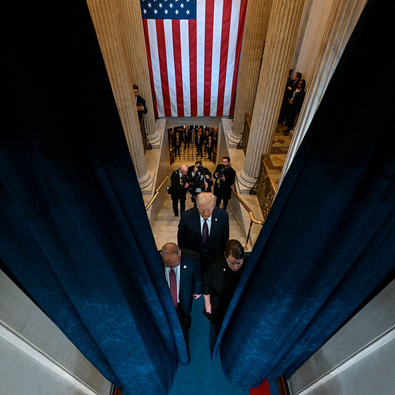 President Donald J. Trump entering the state of his inauguration as the 47th president of the United States inside the Capitol Rotunda of the U.S. Capitol building in Washington, D.C., Monday, January 20, 2025.