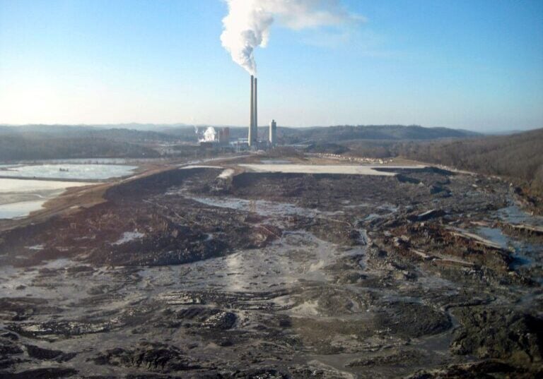 The aftermath of a devastating coal ash spill at the TVA Kingston Fossil Plant near Kingston, Tenn., on Dec. 22, 2008.