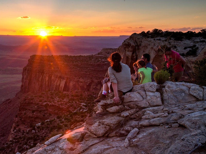 Visitors enjoy the view at Indian Creek in Bears Ears National Monument.