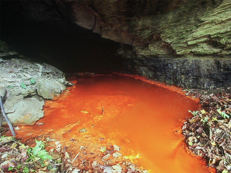 Cabin Creek in West Virginia, polluted by mining waste runoff.
