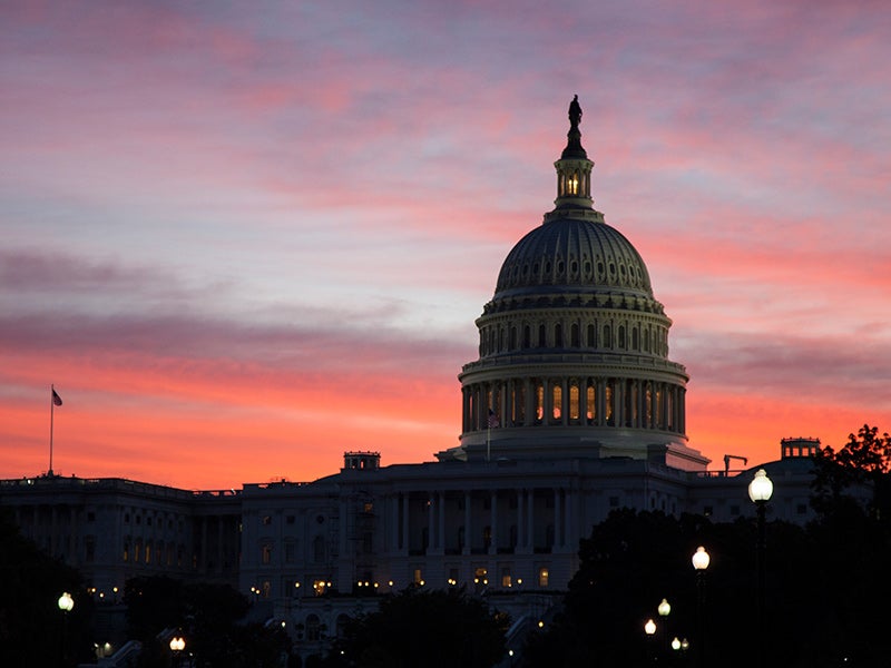 The U.S. Capitol building at dawn.