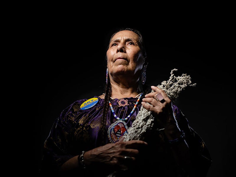 Casey Camp-Horinek, Ponca Tribe of Oklahoma, Councilwoman and Drumkeeper of the Ponca Pa Tha Tah.
(Chris Jordan-Bloch / Earthjustice)