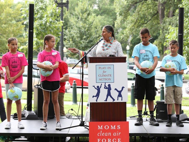 At a Washington, D.C., Moms Clean Air Force event, Casey Camp-Horinek, member of the Ponca nation of Oklahoma, actor, native rights activist and member of the Indigenous Environmental Network, took to the stage with her grandchildren to call for climate a