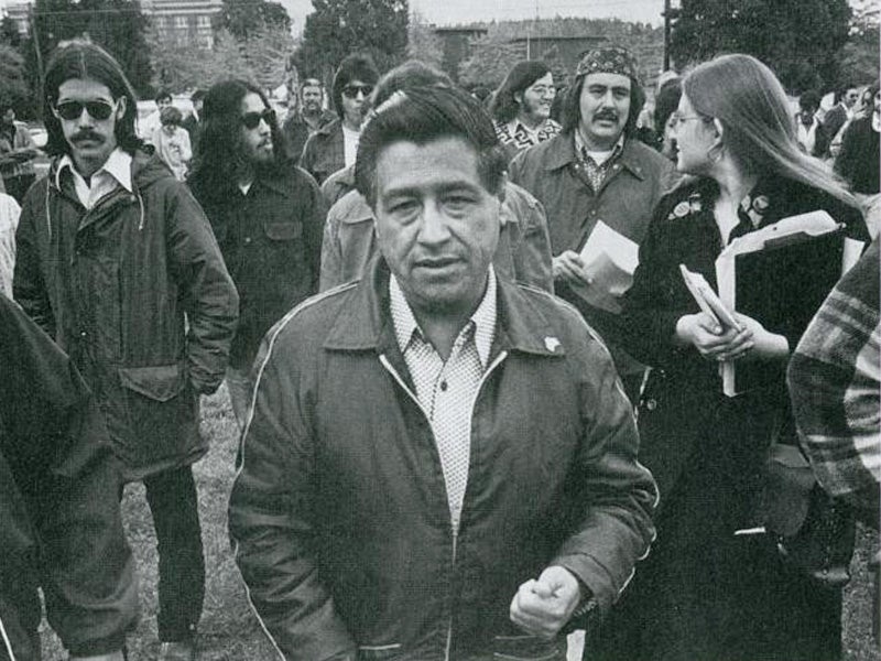 Cesar Chavez visits a school named for him in his honor in 1974.