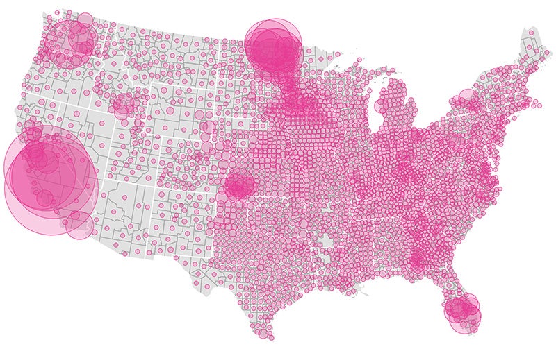 A map showing the estimated agricultural use of chlorpyrifos by county for 2017.