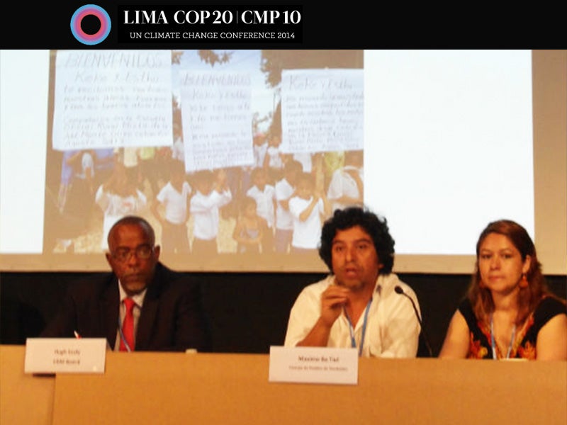 Máximo Ba Tiul (center) describes the case of Santa Rita project in Guatemala.