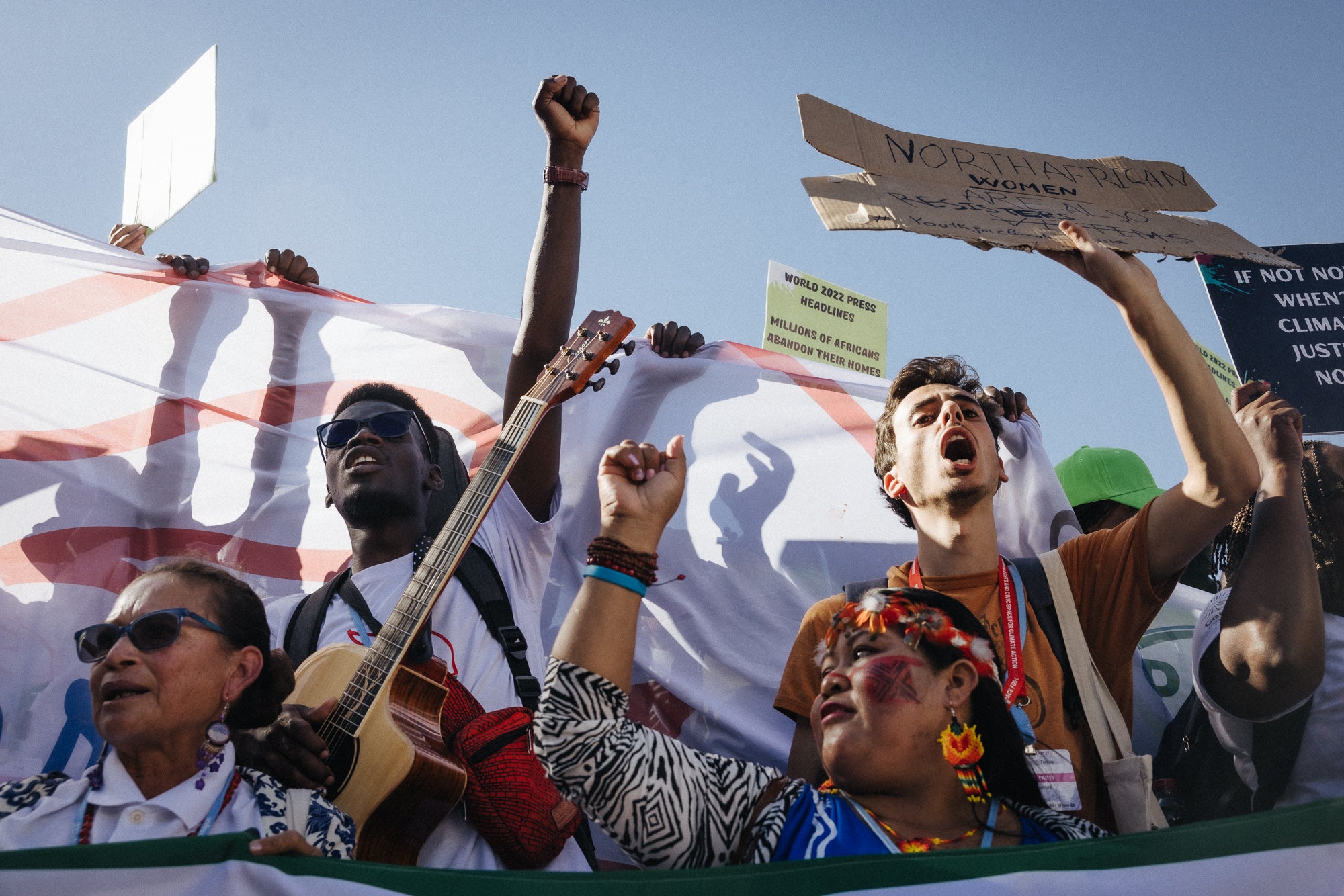 Changemakers call for climate justice, human rights, and the end of fossil fuels during the 2022 United Nations Climate Change Conference, in Sharm el-Sheikh, Egypt.