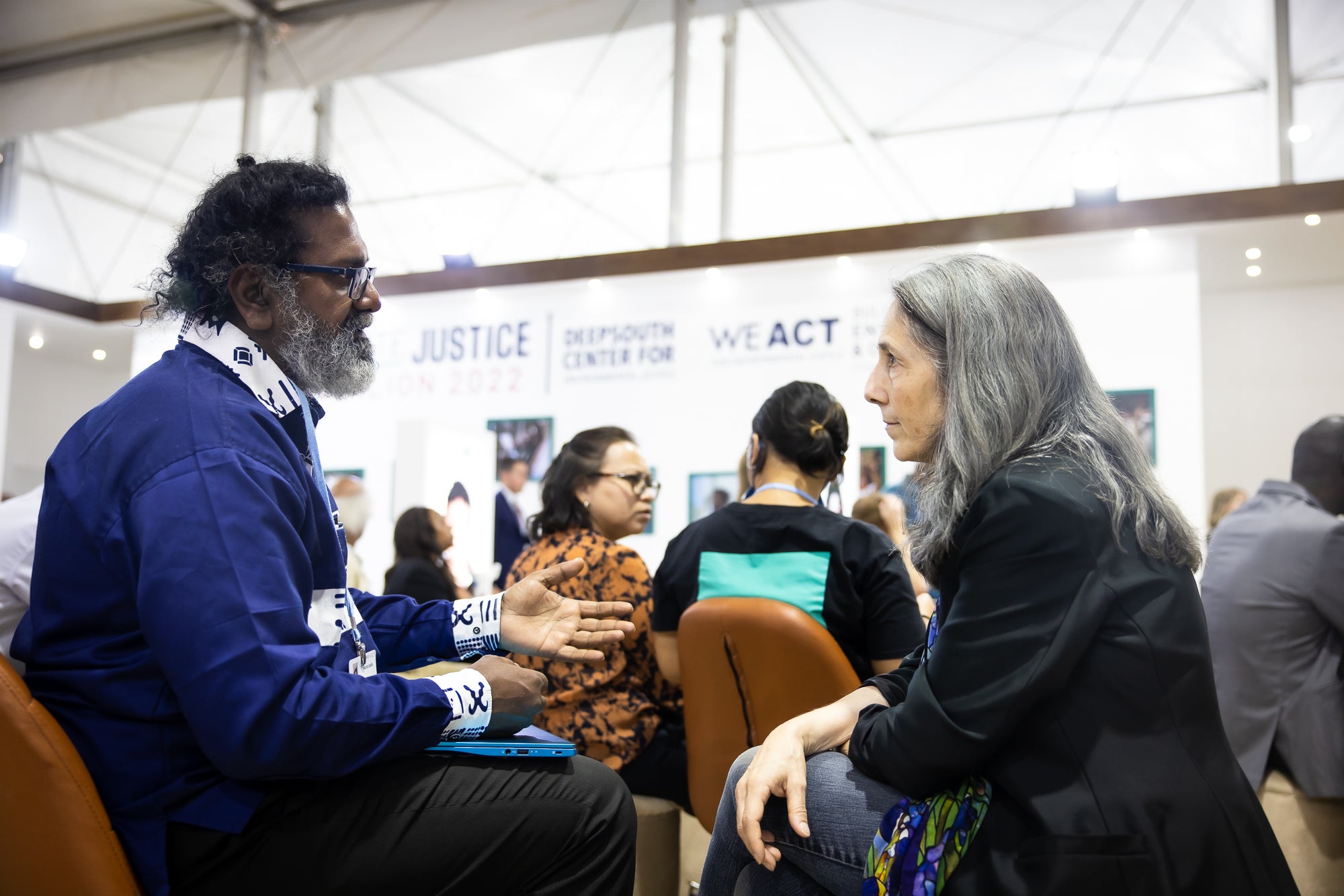 Pooven Moodley, a human rights lawyer and social justice activist from South Africa, speaks with attorney Erika Rosenthal of Earthjustice’s International Program, who has advised island nations on mitigating the effects of climate change.
