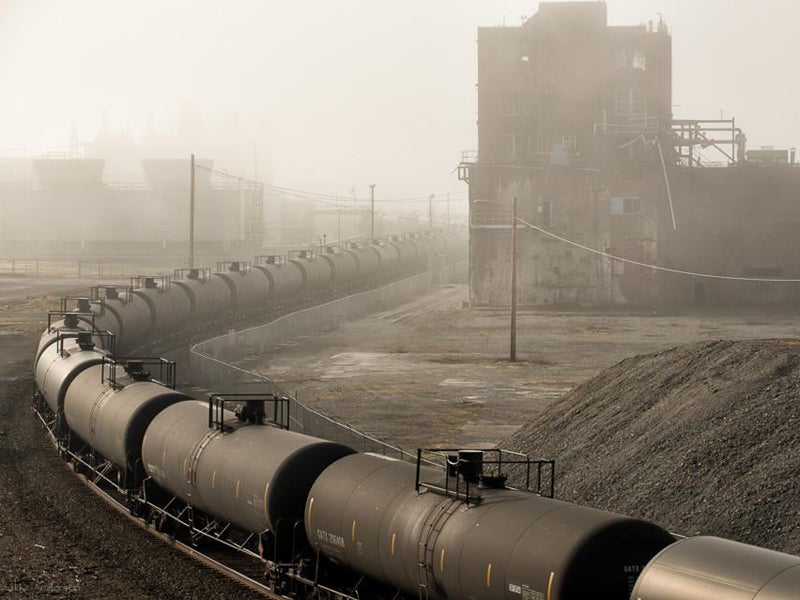 A train carrying crude oil from North Dakota passes through Washington state on its way to a refinery.