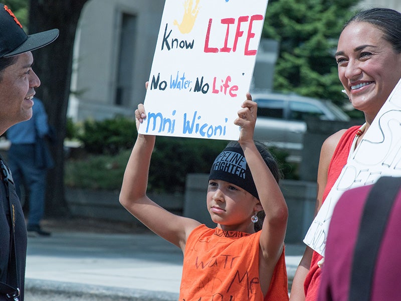A young supporter of the Standing Rock Sioux Tribe, outside the courthouse in Washington, D.C., on September 6, 2016.