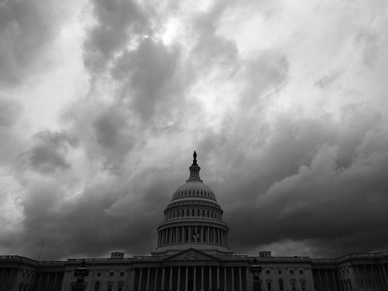 Storm clouds pass over the U.S. Capitol building in Washington, D.C.