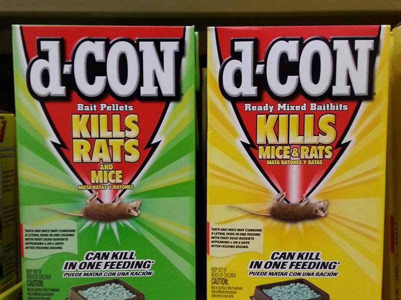 Packages of d-CON on store shelves.