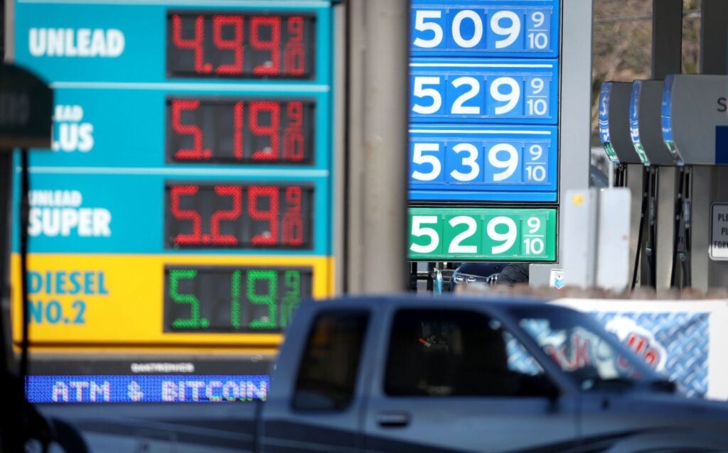 Gas prices over $5.00 a gallon are displayed at Valero and Chevron gas stations on February 23, 2022, in Mill Valley, California.
 (Justin Sullivan / Getty Images)