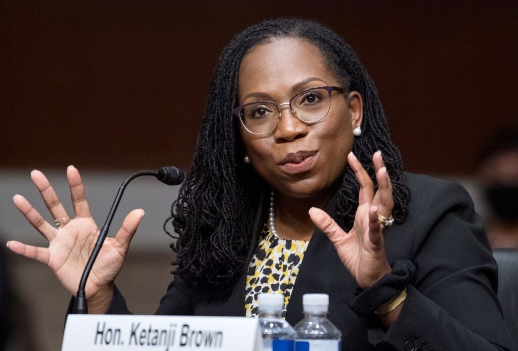 Ketanji Brown Jackson testifies during her Senate Judiciary Committee confirmation hearing to be a U.S. circuit judge for the District of Columbia Circuit, on April 28, 2021, in Washington, DC.
 (Photo by Tom Williams / Getty Images)