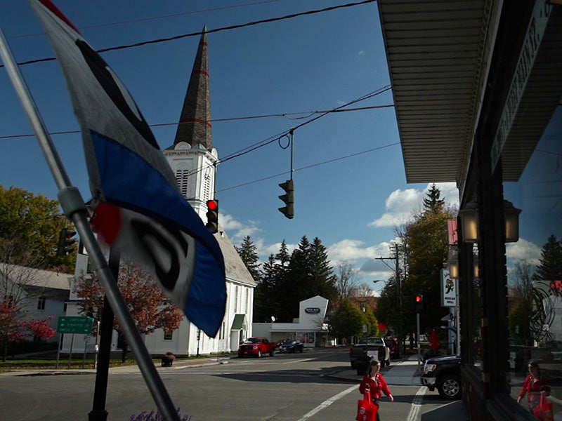 Downtown in Dryden, NY. Dryden’s story began in 2009, after residents pressured by oil and gas company representatives to lease their land for gas development learned more about fracking.
(Chris Jordan-Bloch / Earthjustice)