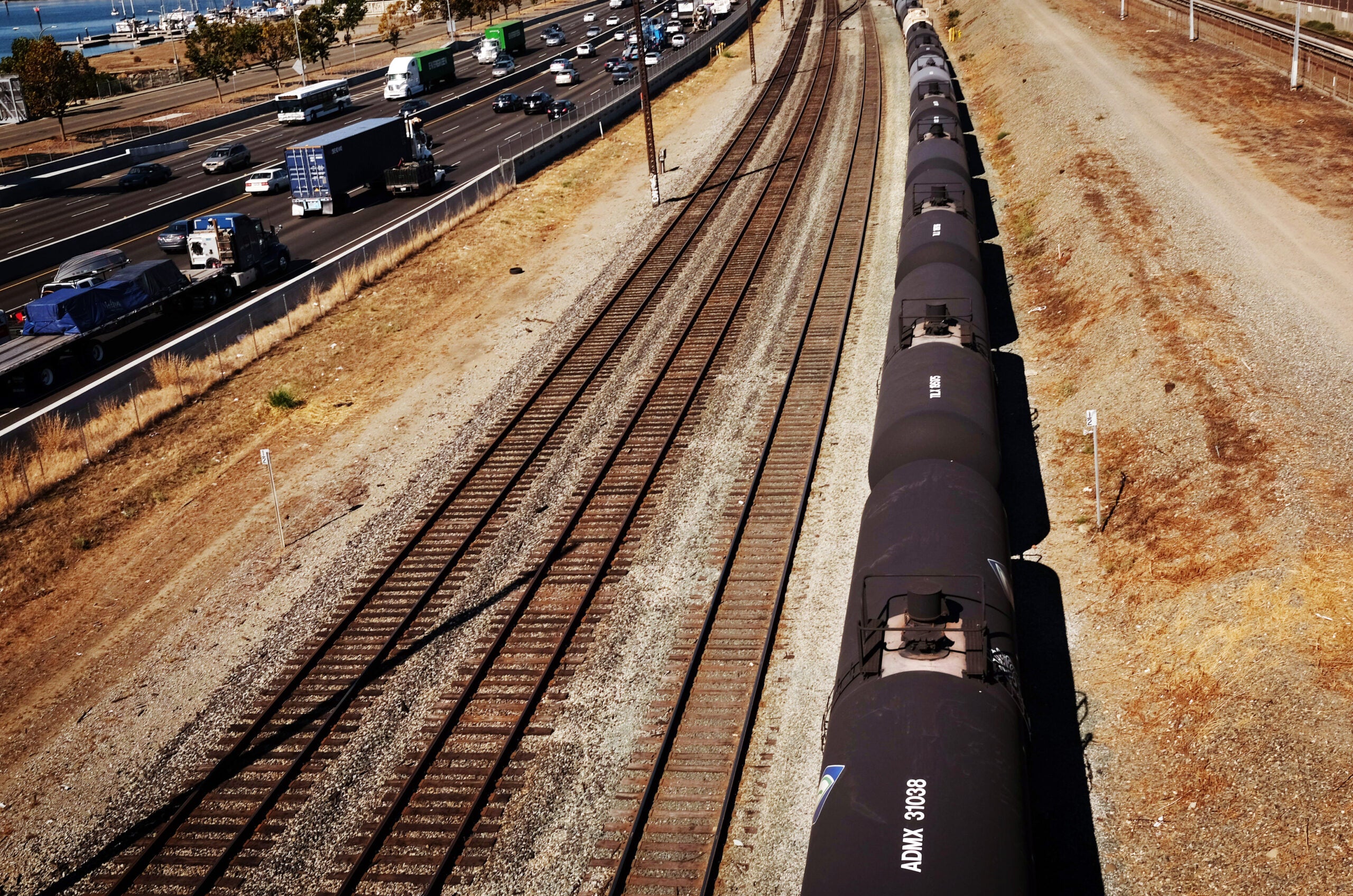 A train used for the transport of crude oil in California.