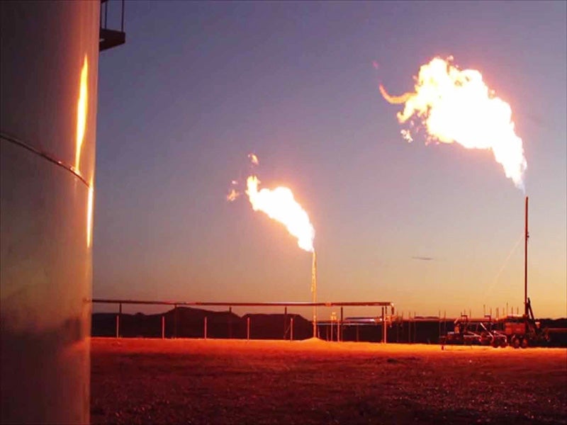 Flaring at a gas drilling site