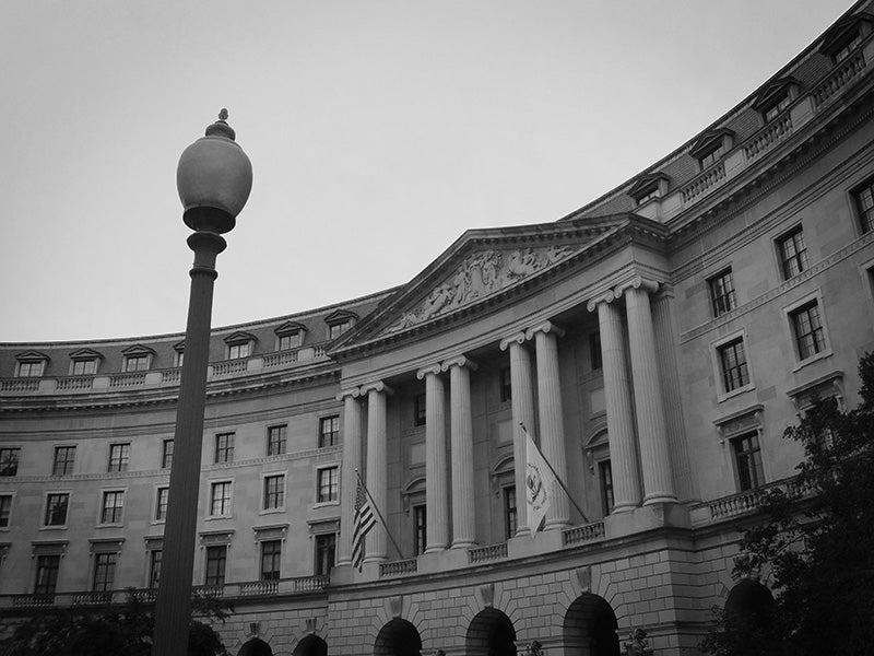 The U.S. EPA’s flag flies outside the Federal Triangle complex in Washington, D.C.
(Aidan Wakely Mulroney / CC BY-NC-ND 2.0)