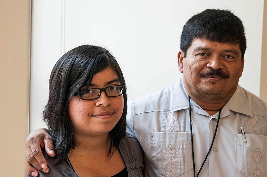 Selena and her father Miguel at the Rayburn House Building in 2013, after meeting with their representative&#039;s office.