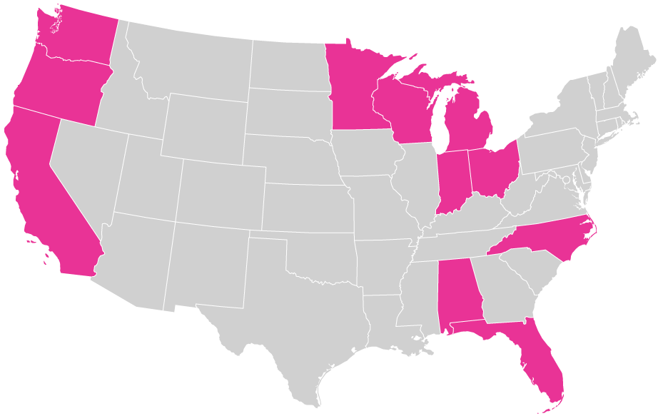 Map of where the organophosphate pesticide ethoprophos is used in the 48 contiguous United States.