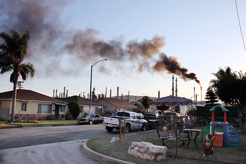 Flaring at a refinery located next to homes in Wilmington, CA.