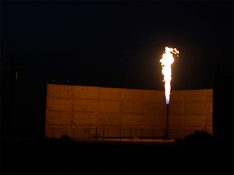 Flaring at a gas well in the Central Valley of California.